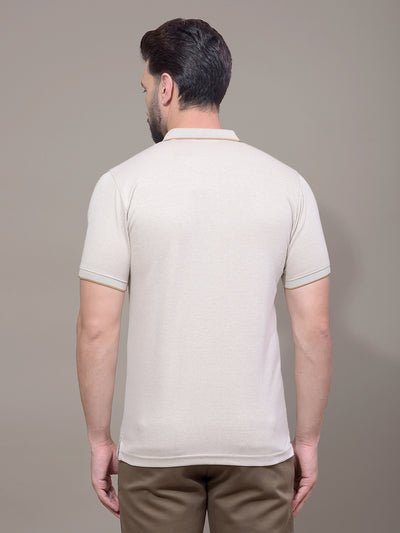 Beige Polo Neck T-Shirt-Men T-Shirts-Crimsoune Club