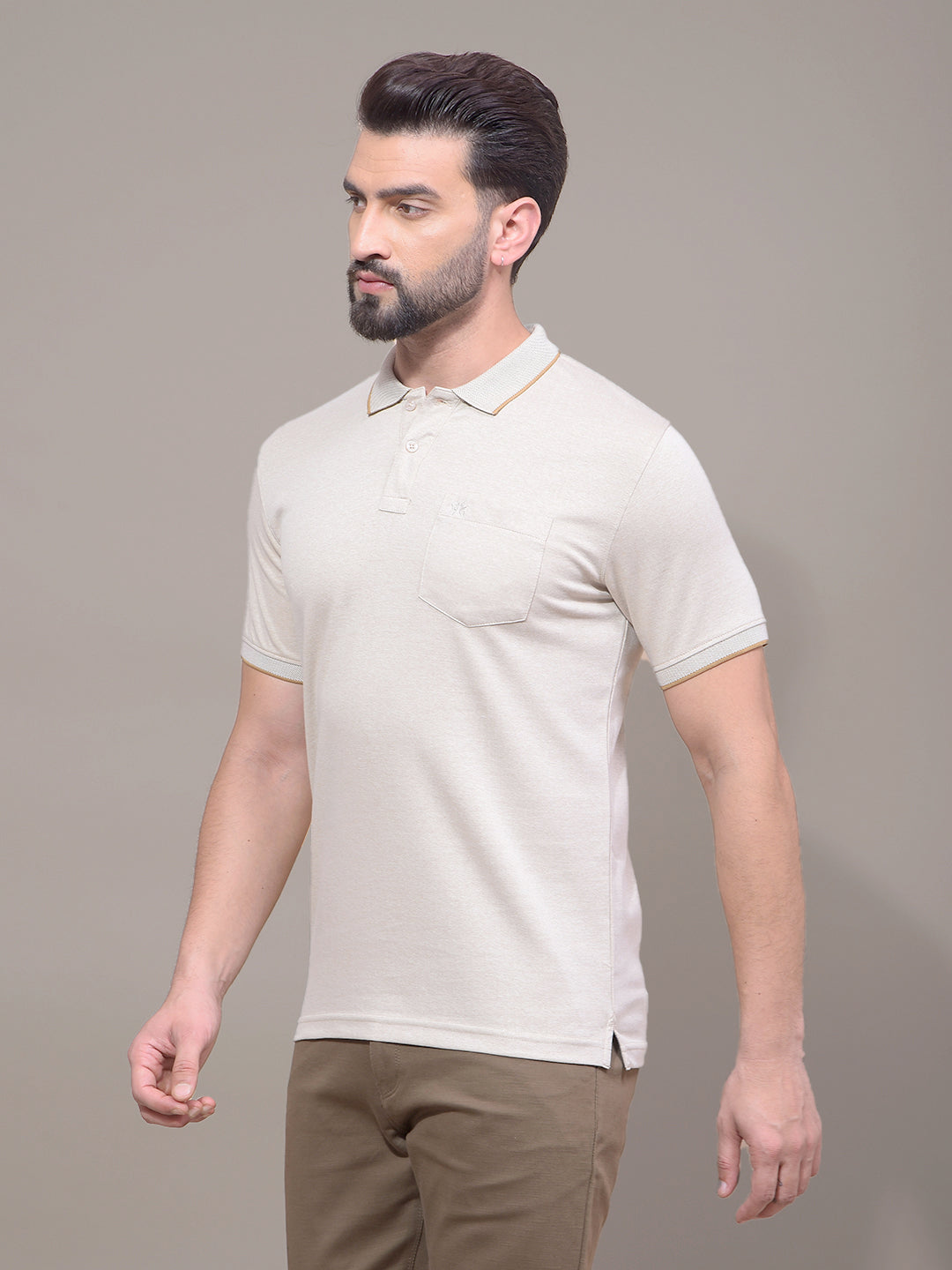 Beige Polo Neck T-Shirt-Men T-Shirts-Crimsoune Club