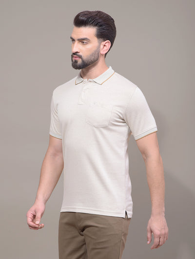 Beige Polo Neck T-Shirt-Men T-Shirts-Crimsoune Club