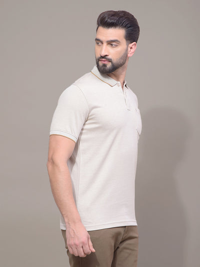 Beige Polo Neck T-Shirt-Men T-Shirts-Crimsoune Club