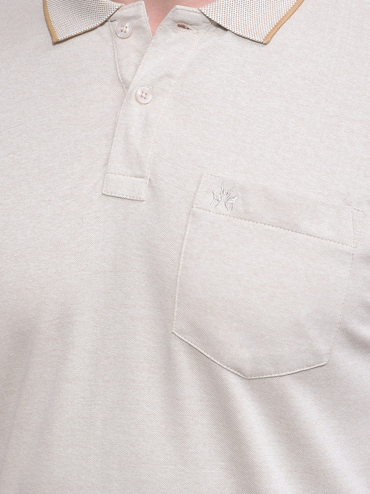 Beige Polo Neck T-Shirt-Men T-Shirts-Crimsoune Club