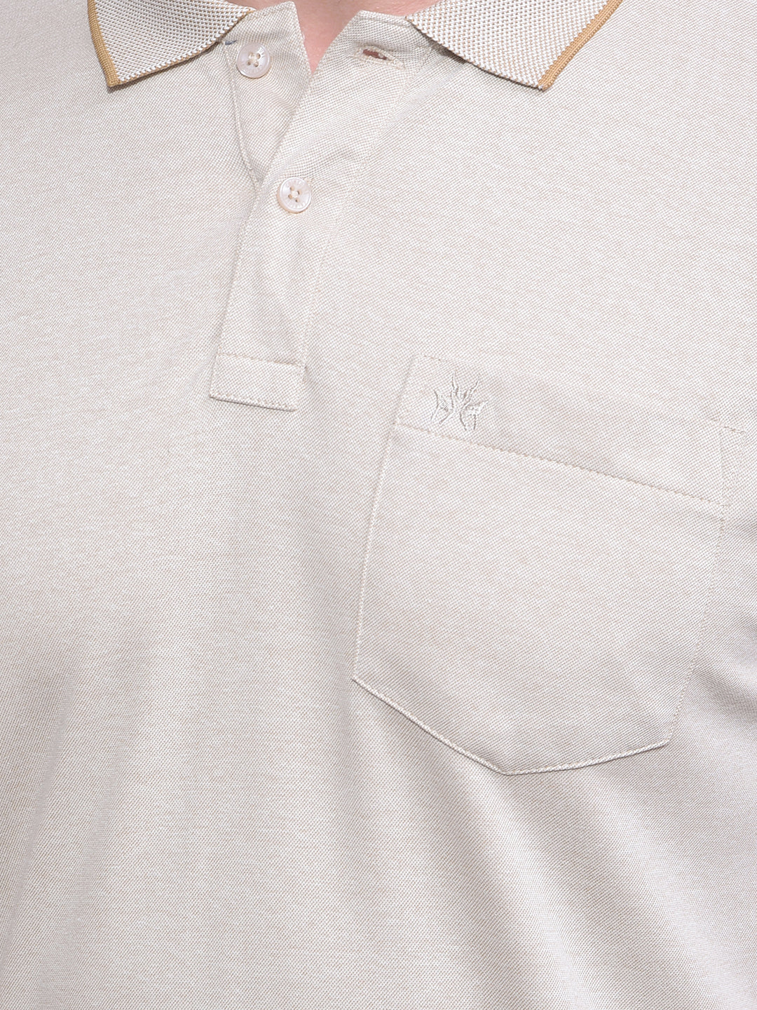 Beige Polo Neck T-Shirt-Men T-Shirts-Crimsoune Club