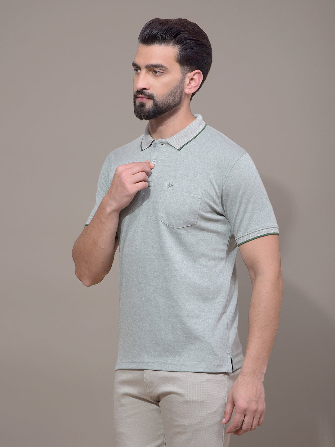 Green Polo Neck T-Shirt-Men T-Shirts-Crimsoune Club