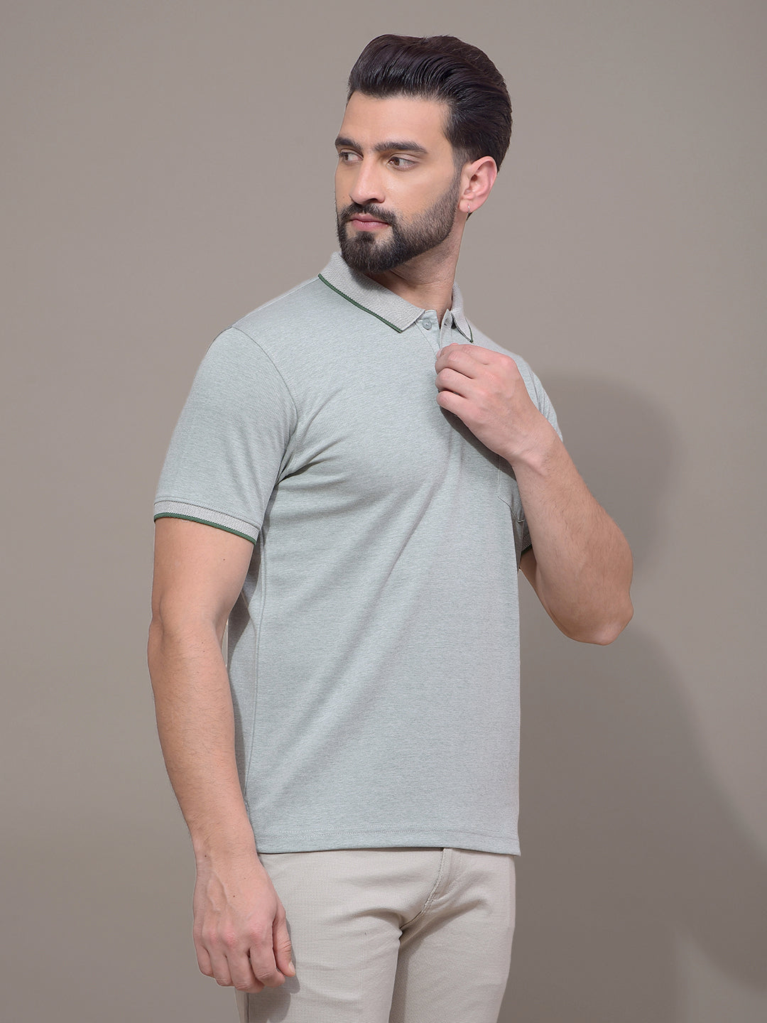 Green Polo Neck T-Shirt-Men T-Shirts-Crimsoune Club