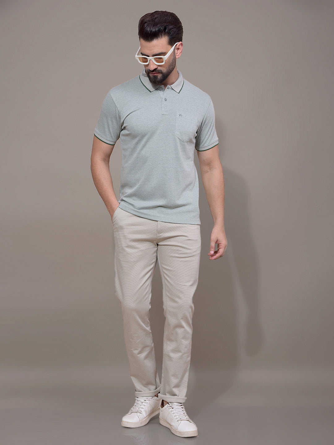 Green Polo Neck T-Shirt-Men T-Shirts-Crimsoune Club