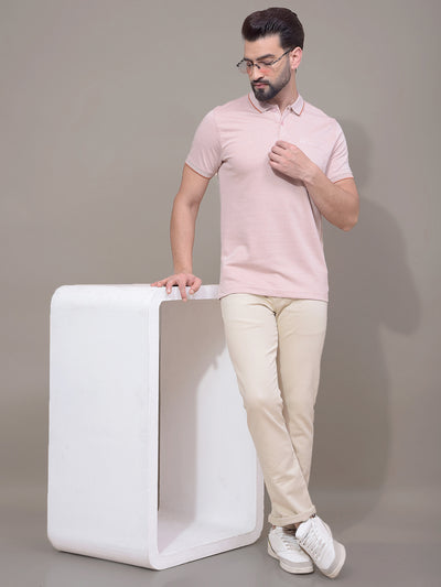 Peach Polo Neck T-Shirt-Men T-Shirts-Crimsoune Club