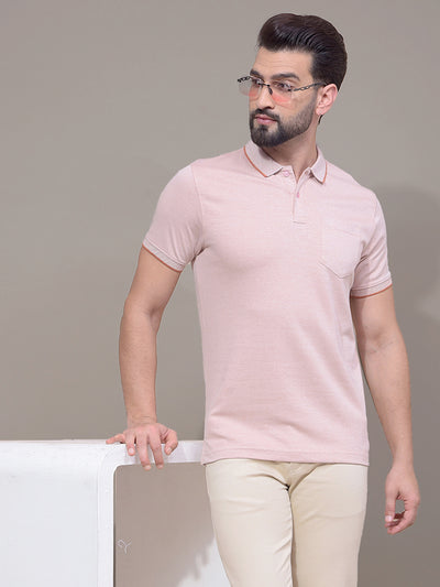 Peach Polo Neck T-Shirt-Men T-Shirts-Crimsoune Club