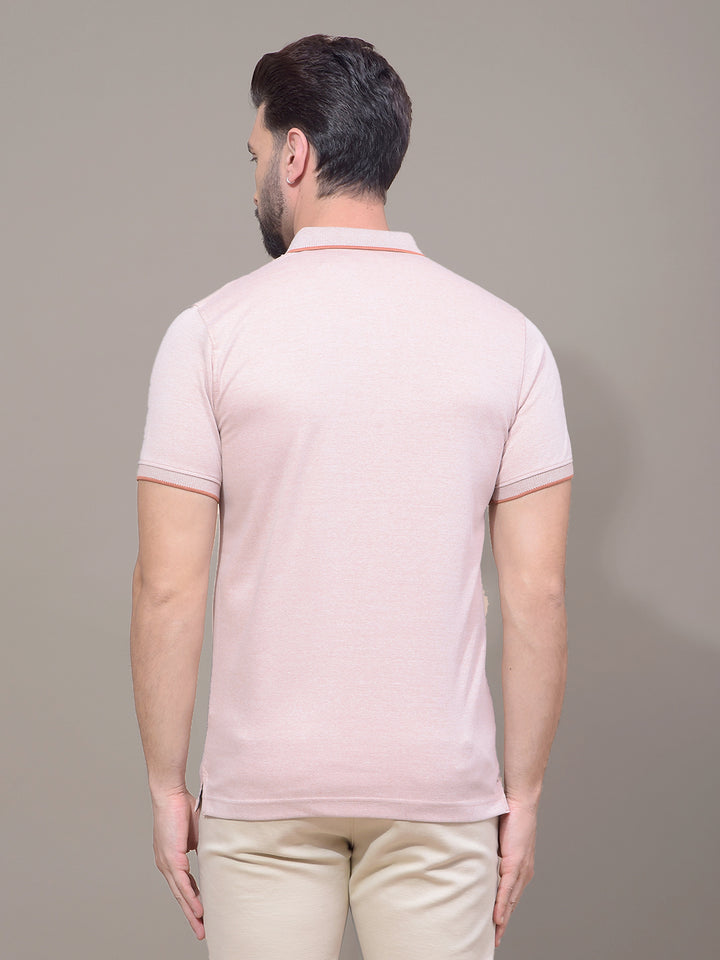 Peach Polo Neck T-Shirt-Men T-Shirts-Crimsoune Club