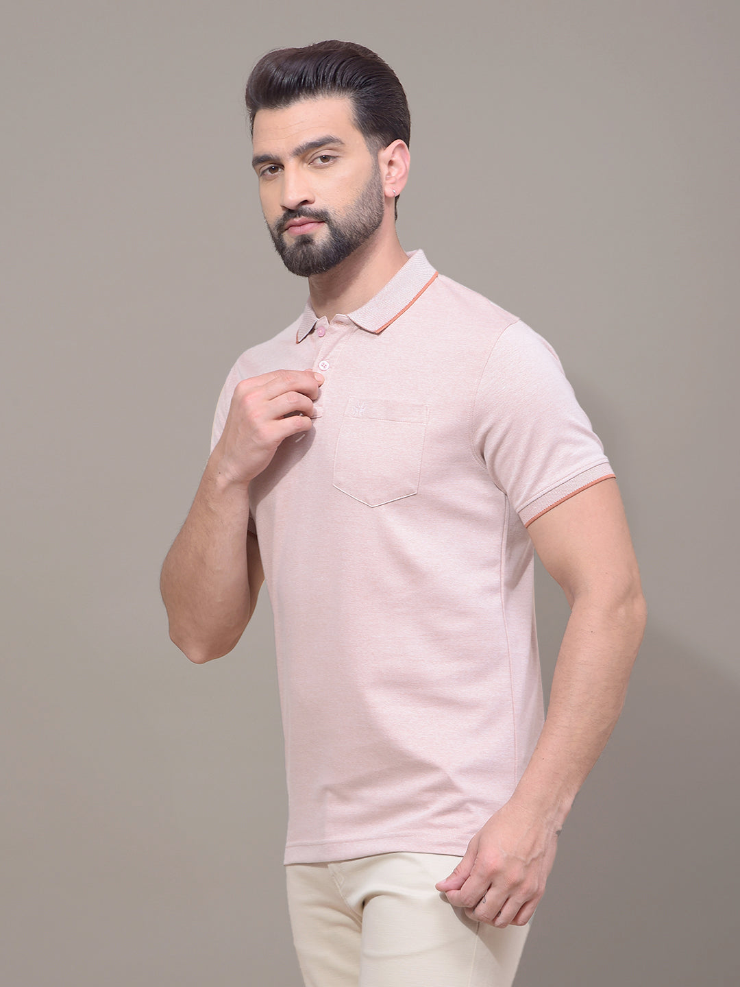 Peach Polo Neck T-Shirt-Men T-Shirts-Crimsoune Club