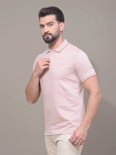 Peach Polo Neck T-Shirt-Men T-Shirts-Crimsoune Club