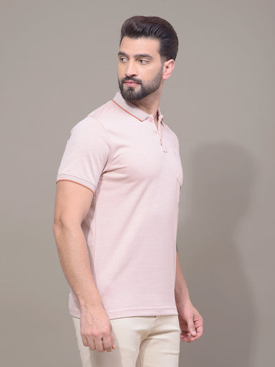 Peach Polo Neck T-Shirt-Men T-Shirts-Crimsoune Club