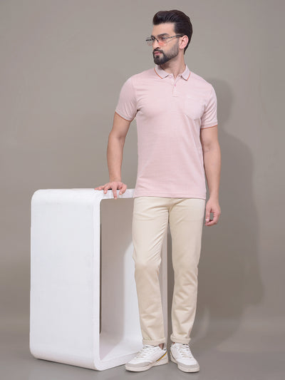Peach Polo Neck T-Shirt-Men T-Shirts-Crimsoune Club