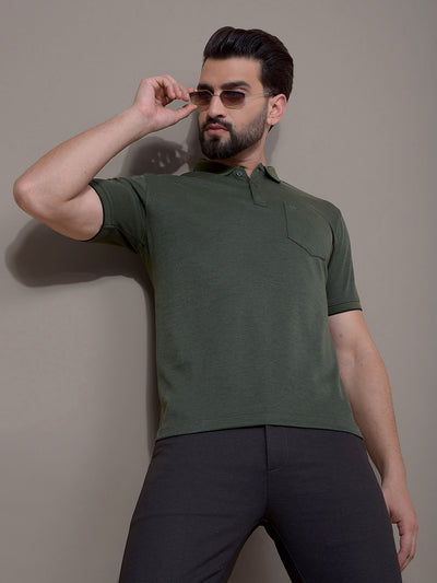 Green Polo Neck T-Shirt-Men T-Shirts-Crimsoune Club