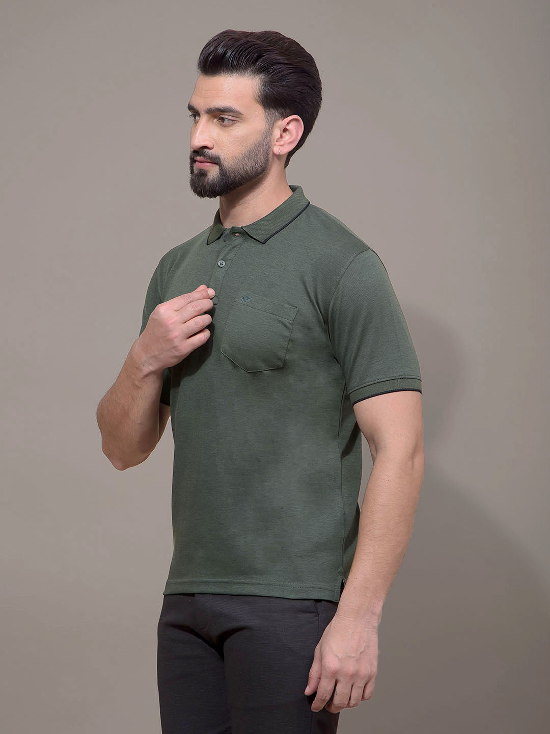 Green Polo Neck T-Shirt-Men T-Shirts-Crimsoune Club