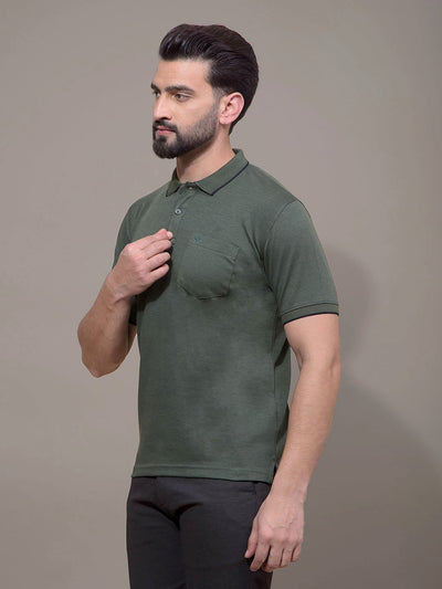 Green Polo Neck T-Shirt-Men T-Shirts-Crimsoune Club