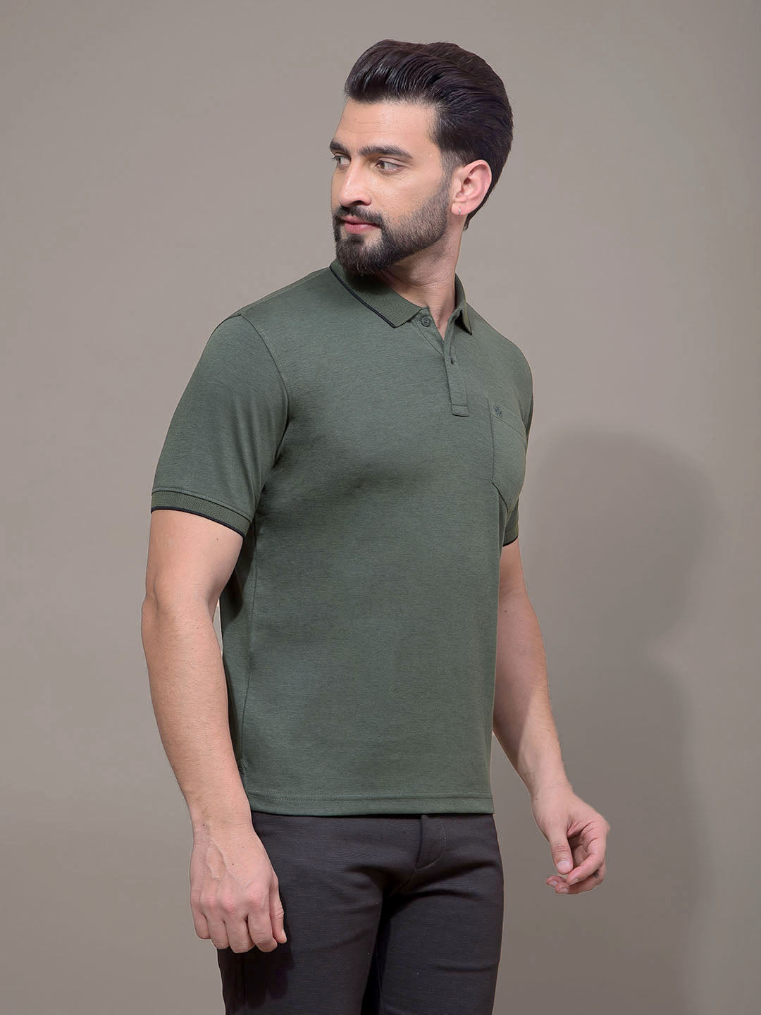 Green Polo Neck T-Shirt-Men T-Shirts-Crimsoune Club