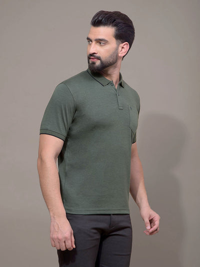 Green Polo Neck T-Shirt-Men T-Shirts-Crimsoune Club