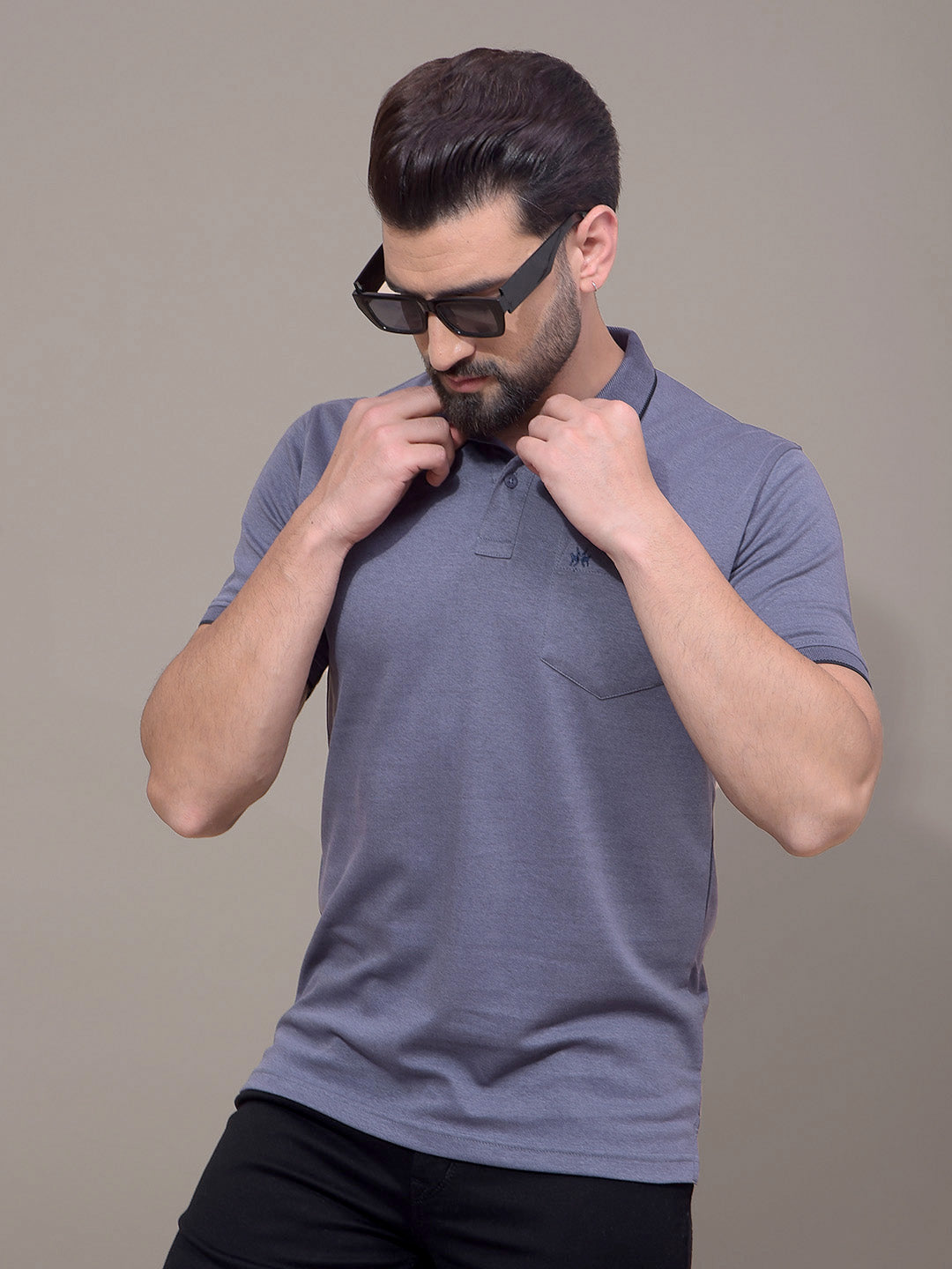 Blue Polo Neck T-Shirt-Men T-Shirts-Crimsoune Club