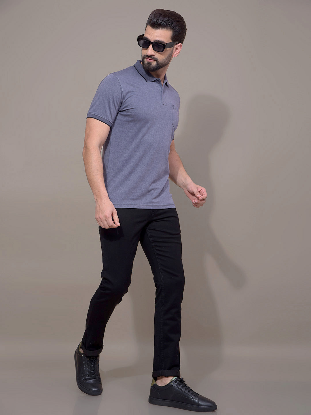 Blue Polo Neck T-Shirt-Men T-Shirts-Crimsoune Club