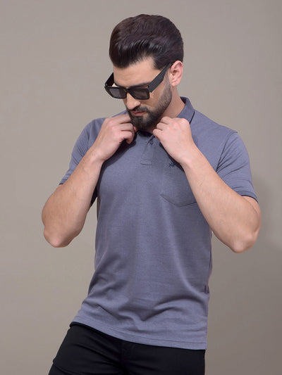 Blue Polo Neck T-Shirt-Men T-Shirts-Crimsoune Club