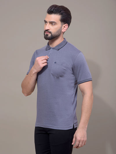 Blue Polo Neck T-Shirt-Men T-Shirts-Crimsoune Club