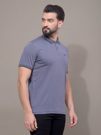 Blue Polo Neck T-Shirt-Men T-Shirts-Crimsoune Club