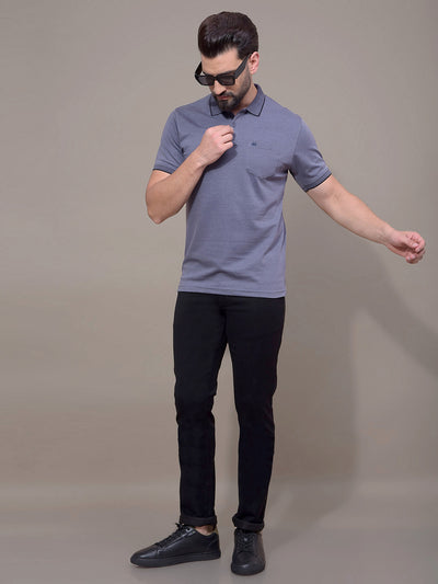 Blue Polo Neck T-Shirt-Men T-Shirts-Crimsoune Club
