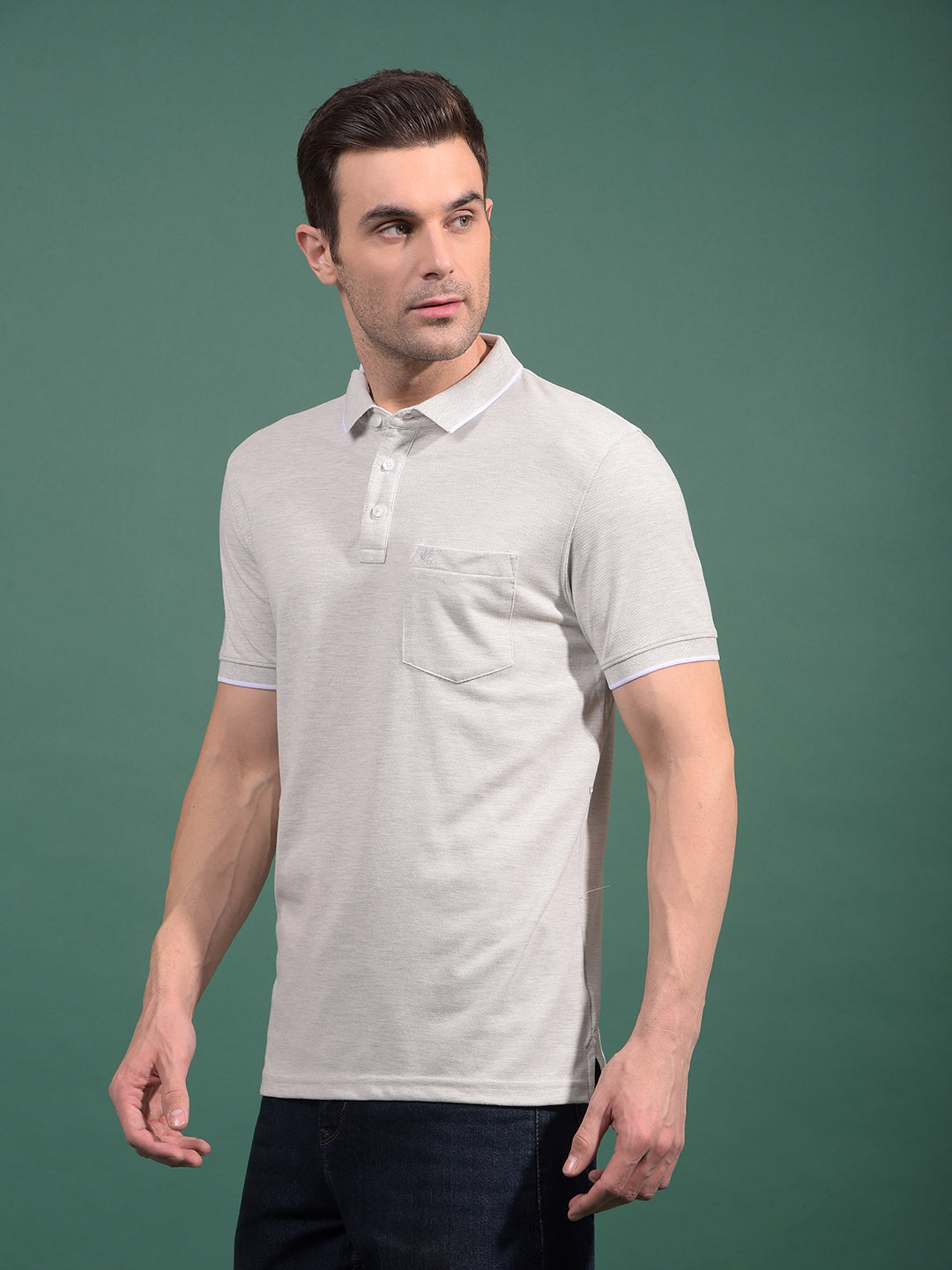 Grey Polo Neck T-Shirt-Men T-Shirts-Crimsoune Club