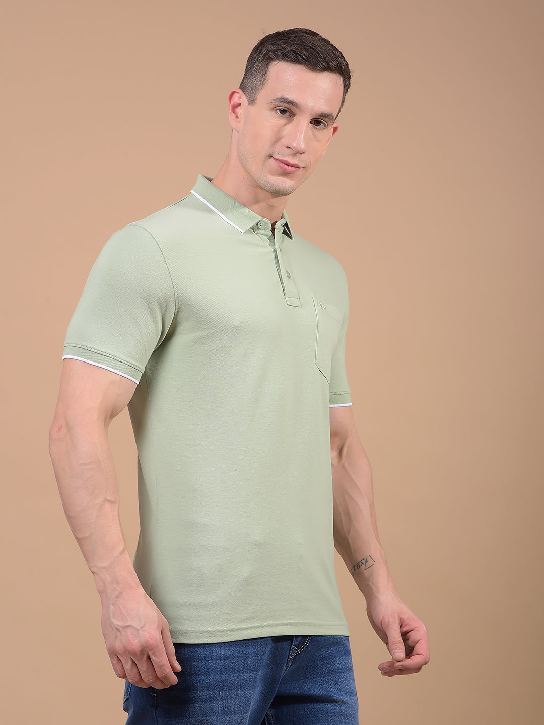 Green Polo Neck T-Shirt-Men T-Shirts-Crimsoune Club