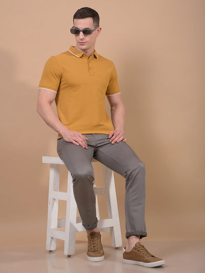 Mustard Polo Neck T-Shirt-Men T-Shirts-Crimsoune Club