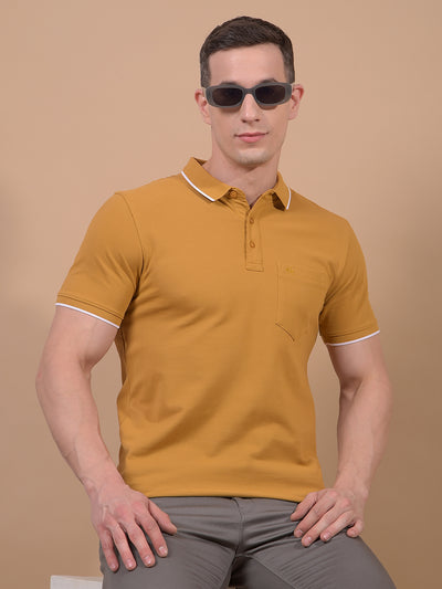 Mustard Polo Neck T-Shirt-Men T-Shirts-Crimsoune Club