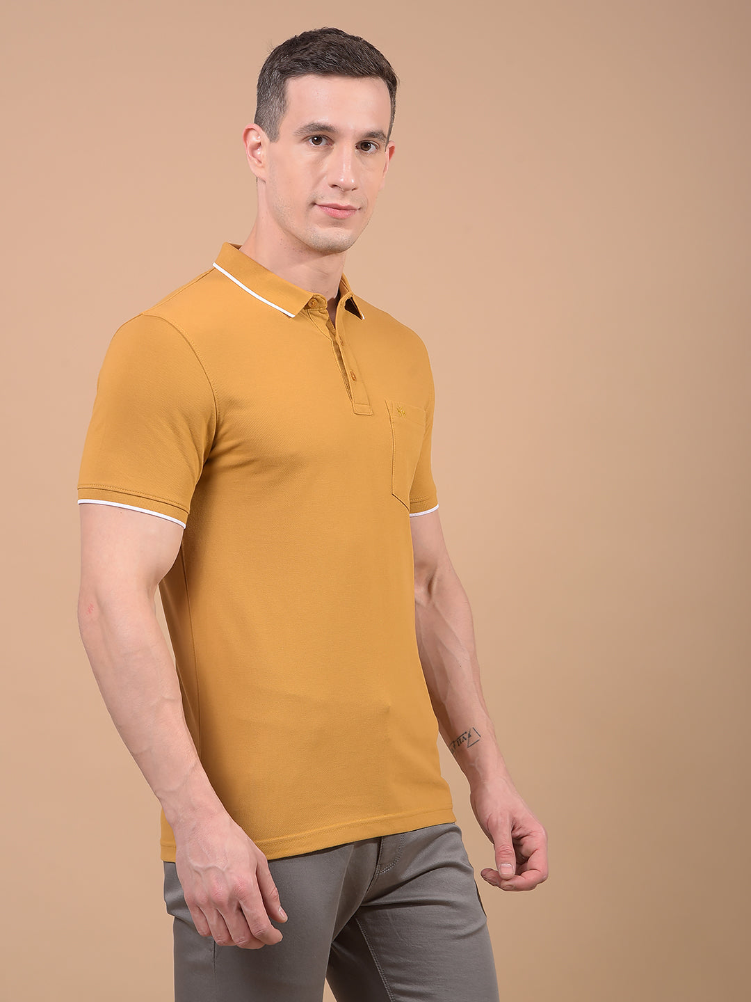 Mustard Polo Neck T-Shirt-Men T-Shirts-Crimsoune Club