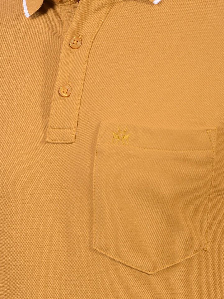 Mustard Polo Neck T-Shirt-Men T-Shirts-Crimsoune Club