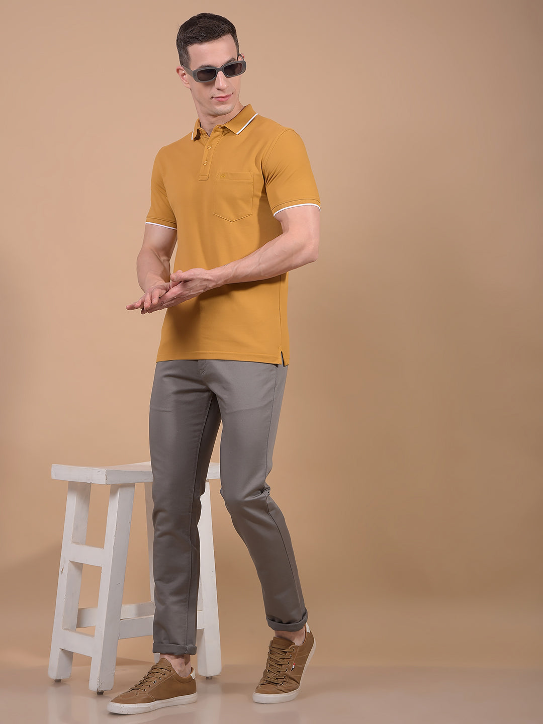 Mustard Polo Neck T-Shirt-Men T-Shirts-Crimsoune Club