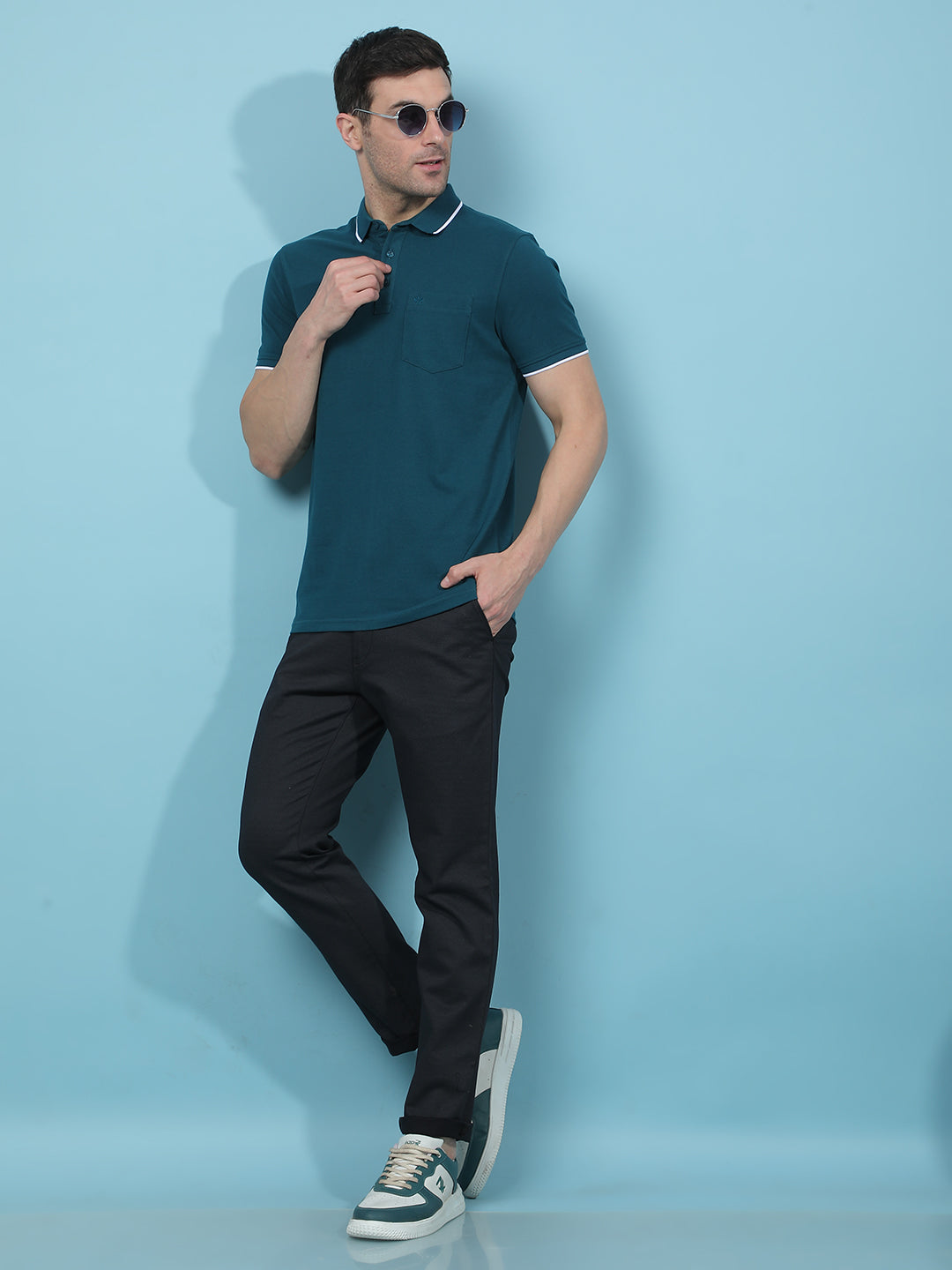 Blue Polo-Neck T-Shirt-Men T-Shirts-Crimsoune Club