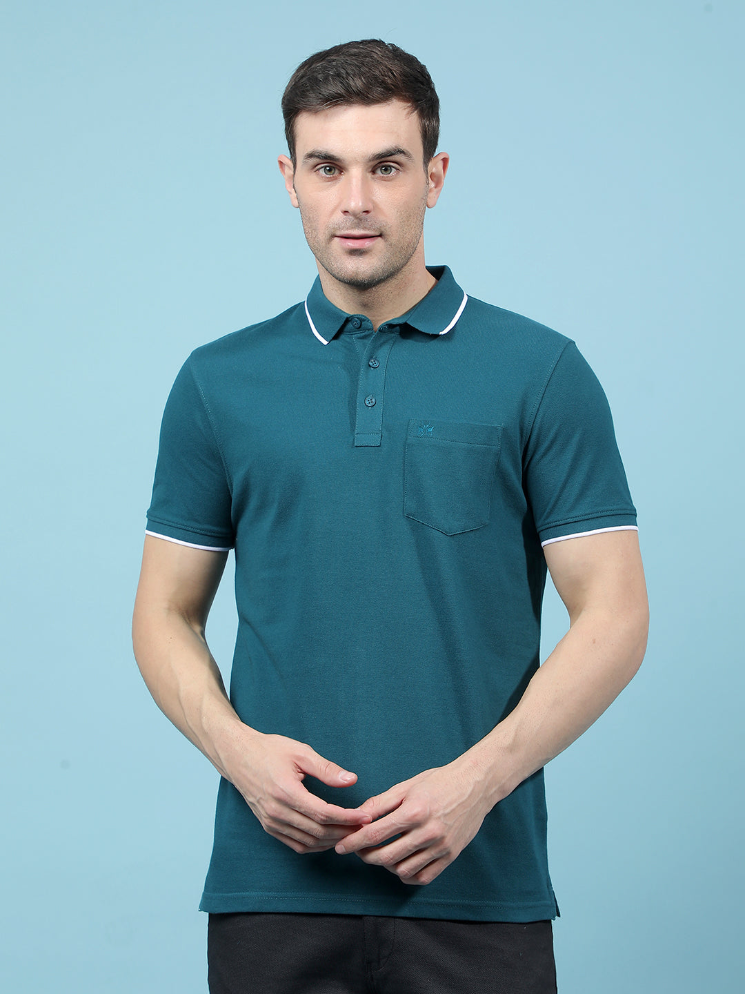 Blue Polo-Neck T-Shirt-Men T-Shirts-Crimsoune Club