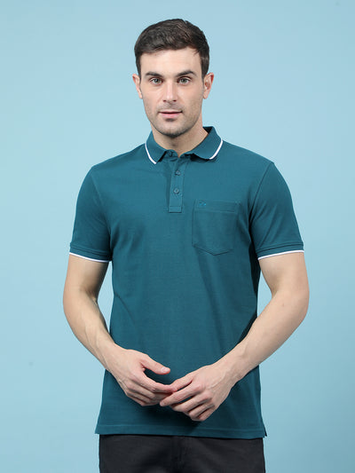 Blue Polo-Neck T-Shirt-Men T-Shirts-Crimsoune Club