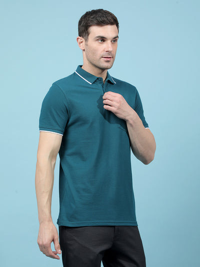 Blue Polo-Neck T-Shirt-Men T-Shirts-Crimsoune Club