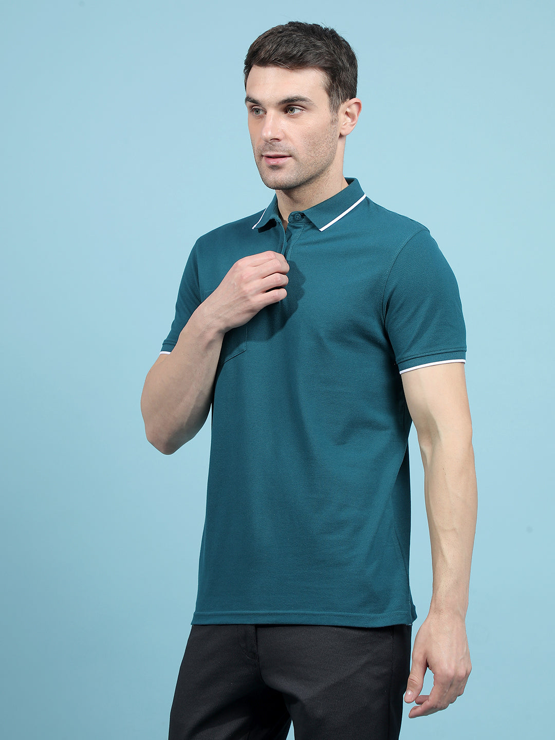 Blue Polo-Neck T-Shirt-Men T-Shirts-Crimsoune Club