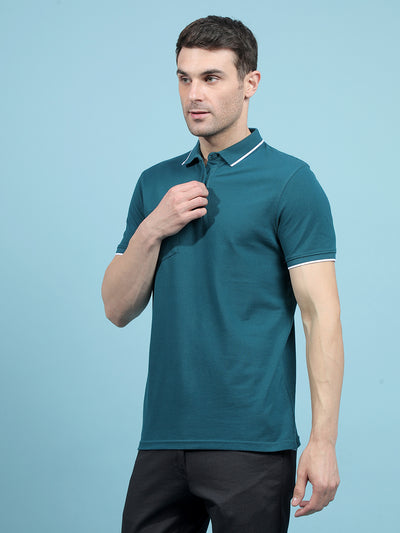 Blue Polo-Neck T-Shirt-Men T-Shirts-Crimsoune Club