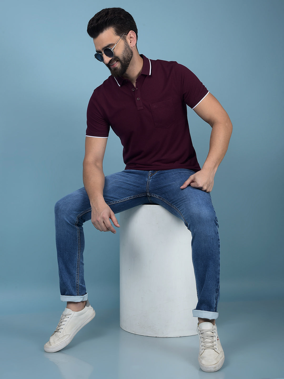 Wine Polo-Neck T-Shirt-Men T-Shirts-Crimsoune Club
