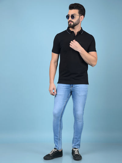 Black Polo-Neck T-Shirt-Men T-Shirts-Crimsoune Club