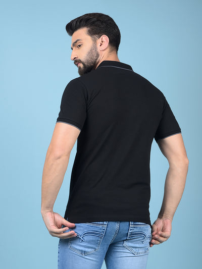 Black Polo-Neck T-Shirt-Men T-Shirts-Crimsoune Club