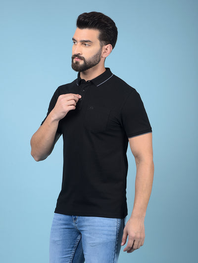 Black Polo-Neck T-Shirt-Men T-Shirts-Crimsoune Club