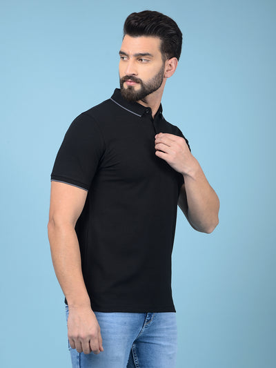 Black Polo-Neck T-Shirt-Men T-Shirts-Crimsoune Club