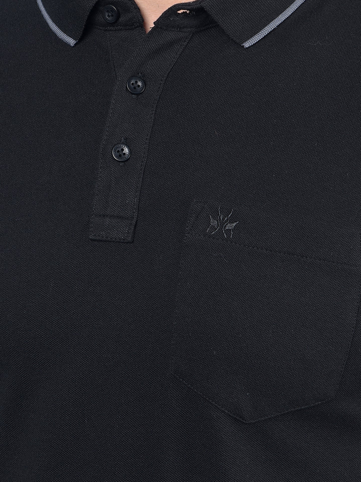 Black Polo-Neck T-Shirt-Men T-Shirts-Crimsoune Club