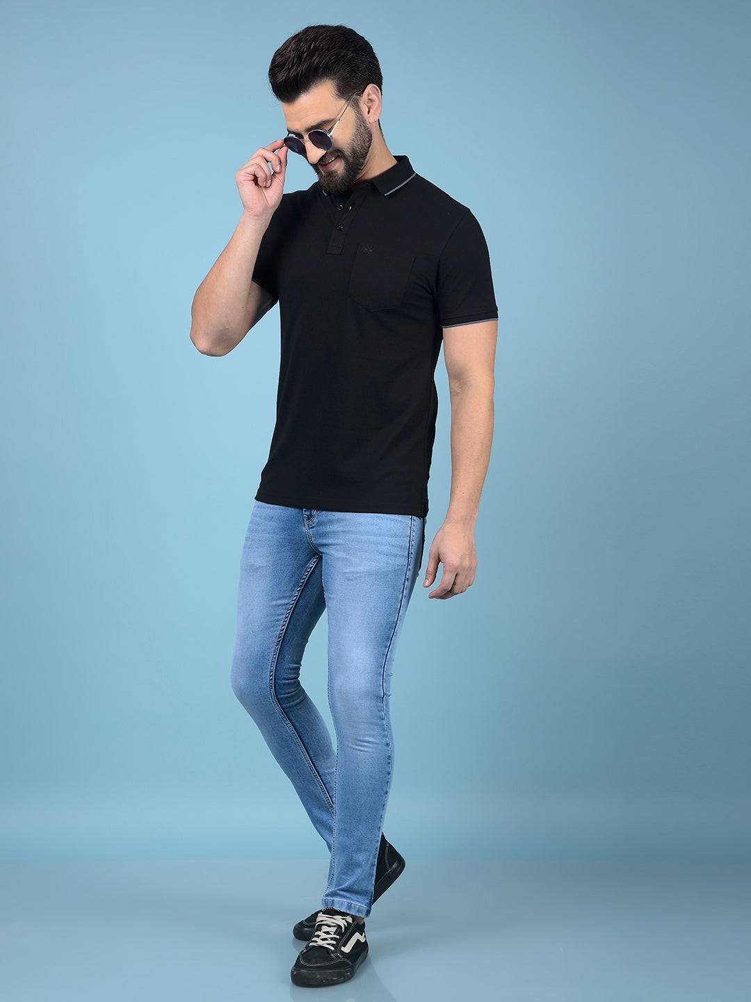 Black Polo-Neck T-Shirt-Men T-Shirts-Crimsoune Club