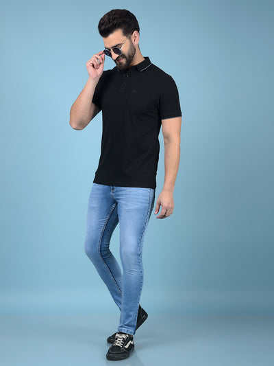 Black Polo-Neck T-Shirt-Men T-Shirts-Crimsoune Club