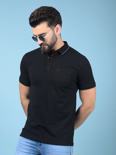 Black Polo-Neck T-Shirt-Men T-Shirts-Crimsoune Club