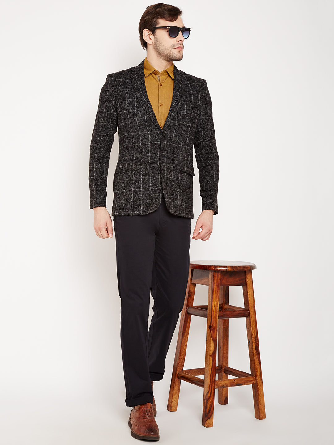 Grey Checked Single Breasted Blazer-Men Blazers-Crimsoune Club